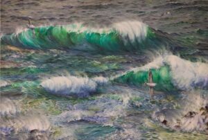 Fulmars over a rough sea